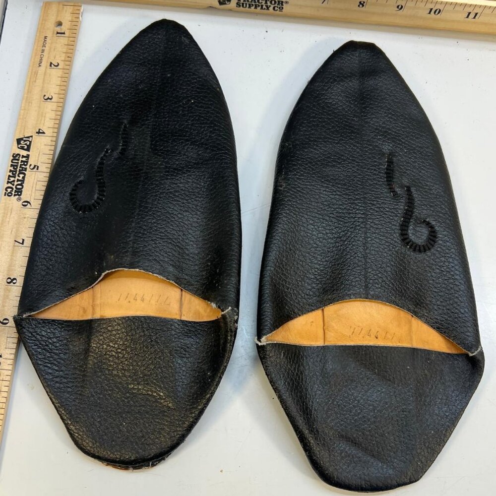 Men's Size 44 Vintage Black Leather Slip On Shoes Handmade European Shoes